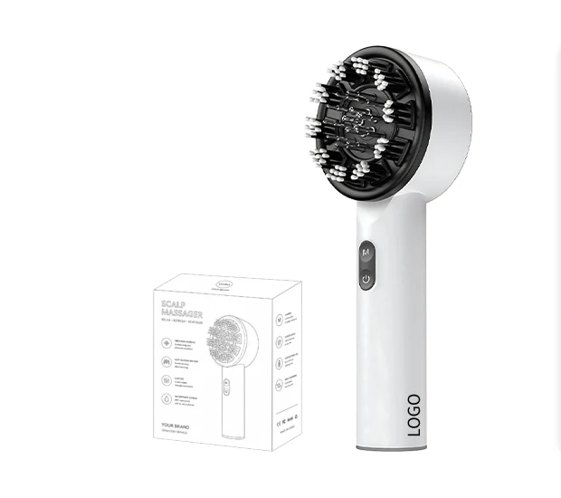 White Scalp Massager product and custom packaging preview